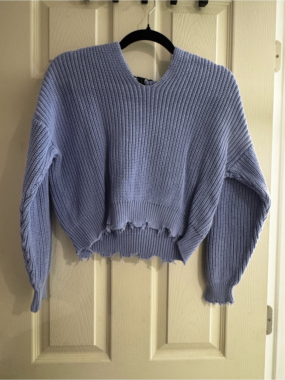 Cropped Lavender Distressed Knit Sweater - Women